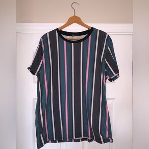 Aesthetic Striped T Shirt Black/Dark Green/White/Pink - Men’s Large